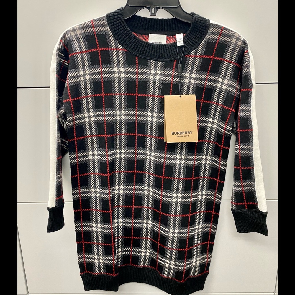 NWT Burberry Girls size 10Y Kristin Check Intarsia Sweater Dress